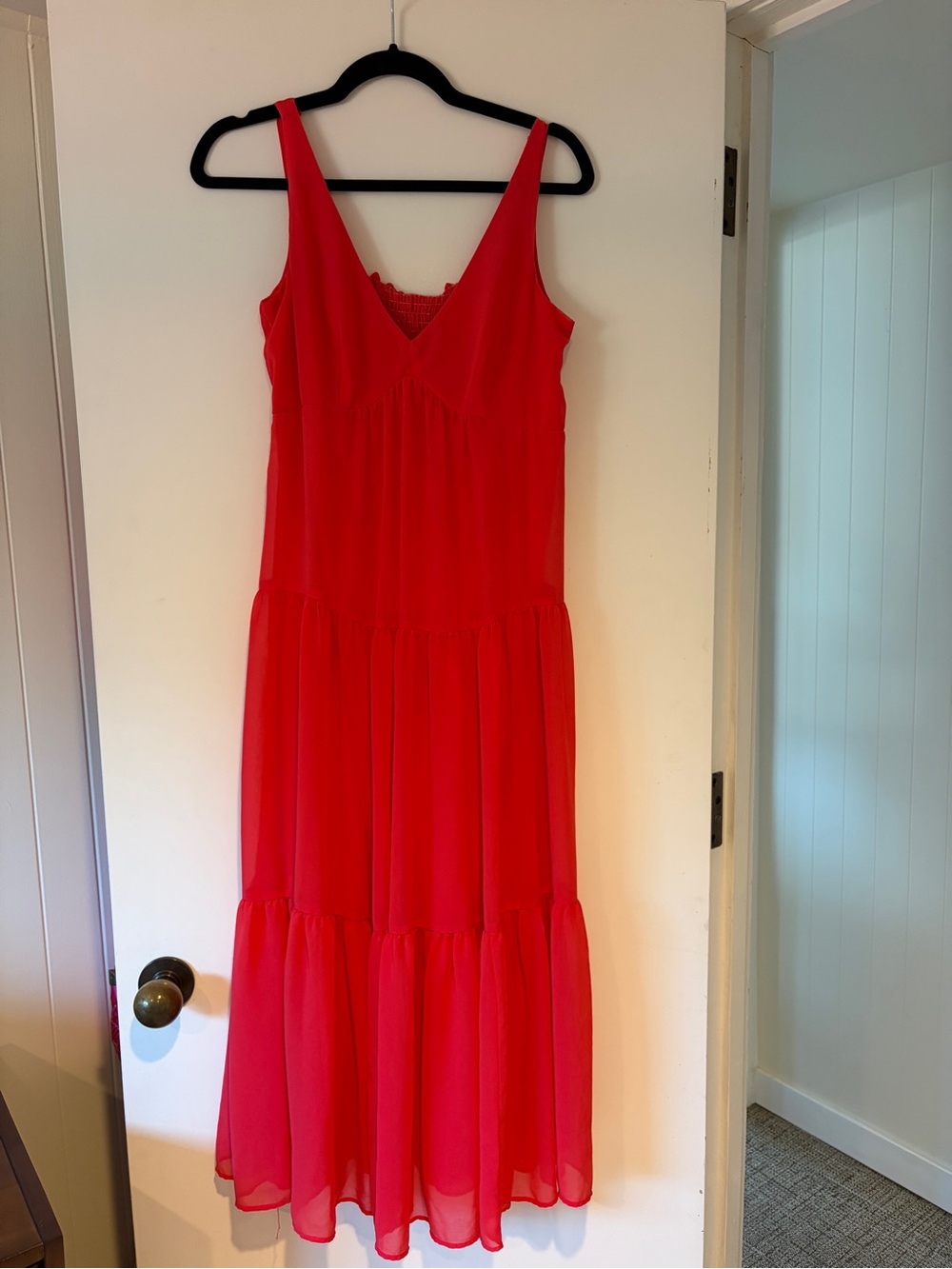 Pink V-Neck Tiered Maxi Dress